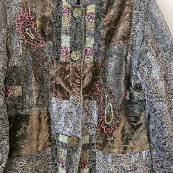 Urban Tribe Tapestry Jacket Women's Size Medium Boho Artsy Patch Jacquard Velour - Picture 5 of 11